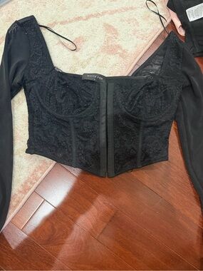 White Fox Black Lace Corset Crop Top